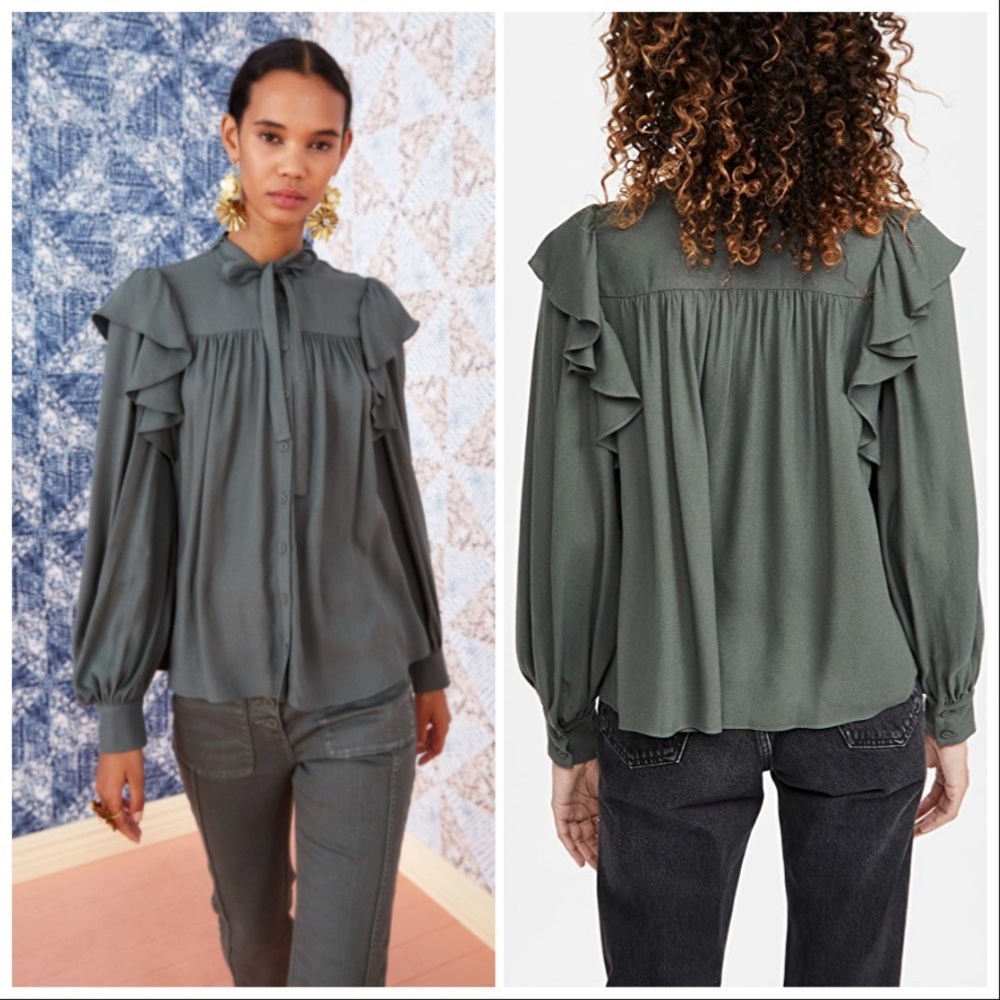 Ulla Johnson Tabitha ruffle-trimmed blouse with Neck Tie Sz 0